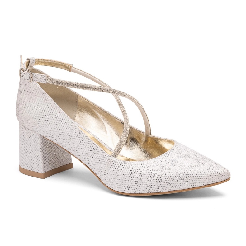 Pompă joasă argintie cu curele încrucișate decorative BUTDAM Pompă joasă argintie cu curele încrucișate decorative BUTDAM