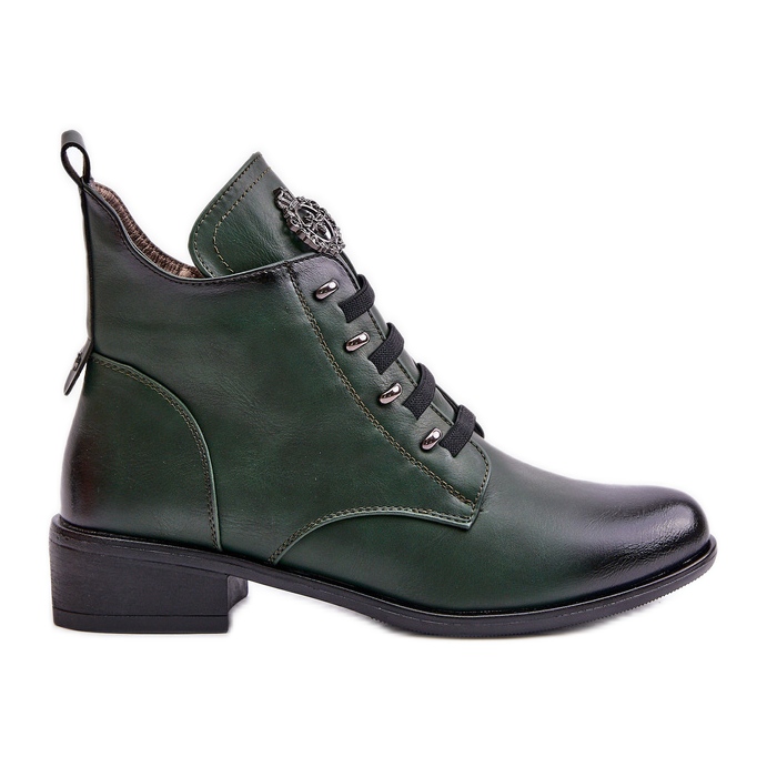 Jezzi Botine joase, izolate, cu fermoar si decor, verde Nevalia