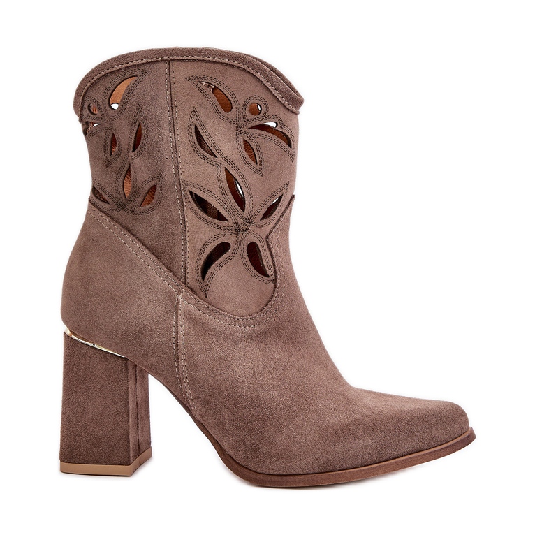 Botine ajurate din piele intoarsa Lewski 3629 Bej inchis