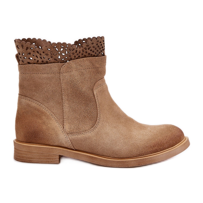 Lewski Shoes Cizme plate de damă joase din piele intoarsa Lewski 3624 bej