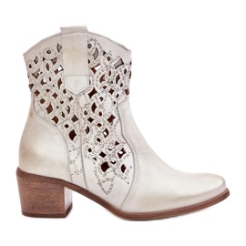 Botine de damă cu toc înalt cu model ajurat Lewski 3394/2 auriu periat de aur Botine de damă cu toc înalt cu model ajurat Lewski 3394/2 auriu periat de aur