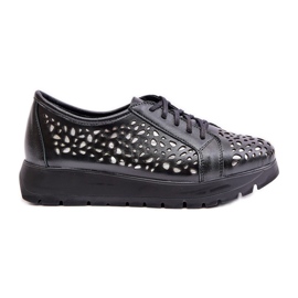 Zazoo 2973 Pantofi cu platformă din piele cu model ajurat, negru Zazoo 2973 Pantofi cu platformă din piele cu model ajurat, negru