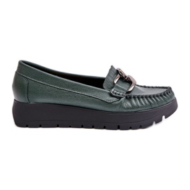 Zazoo 10141 Mocasini De Piele Pe O Platforma Cu Decorat, Verde Inchis Zazoo 10141 Mocasini De Piele Pe O Platforma Cu Decorat, Verde Inchis