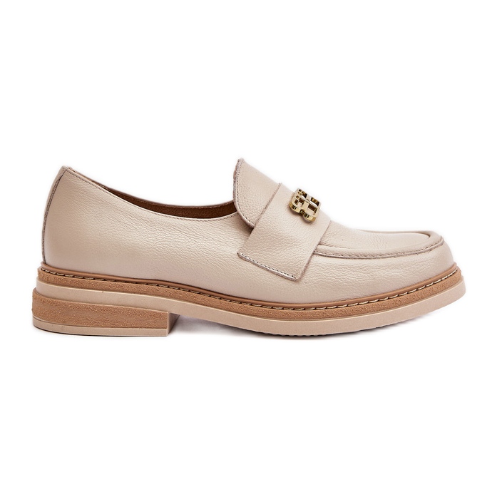 Pantofi plati dama eleganti din piele Zazoo 20174, bej