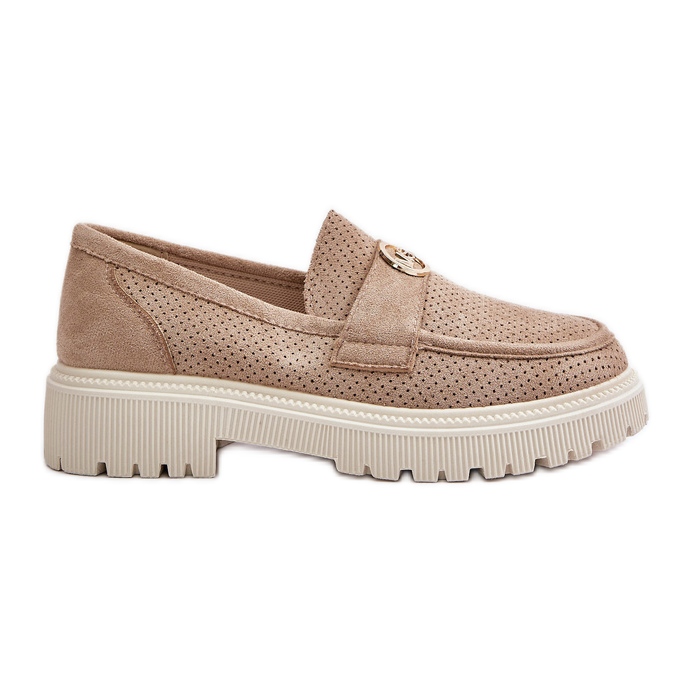 Mocasini Brogues Dama Cu Detaliu Auriu Kaki Arilva bej
