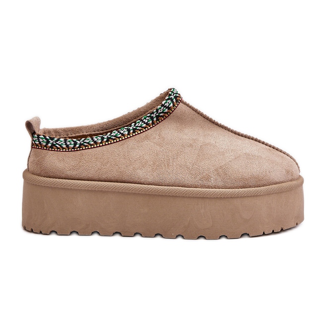 Papuci De Dama Platforma Cu Broderie, Bej Neroma