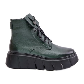 Cizme din piele pentru femei Zazoo 60511 pe platformă încălzită, verde închis Cizme din piele pentru femei Zazoo 60511 pe platformă încălzită, verde închis
