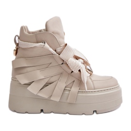 Pantofi de damă din piele pe o platformă masivă CheBello 4561 Beige bej Pantofi de damă din piele pe o platformă masivă CheBello 4561 Beige bej