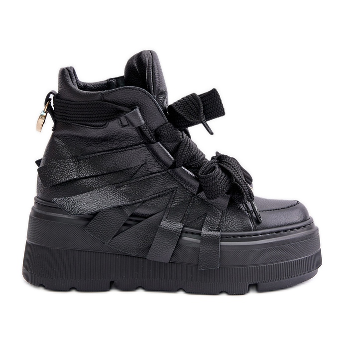 Pantofi de damă din piele pe o platformă masivă CheBello 4561 Black negru