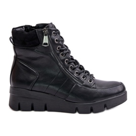 Botine de damă ușoare, izolante, pe platformă și pană, Black Savindria negru Botine de damă ușoare, izolante, pe platformă și pană, Black Savindria negru
