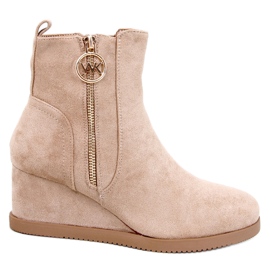 Botine Vavin Khaki cu pană cu fermoar auriu bej Botine Vavin Khaki cu pană cu fermoar auriu bej