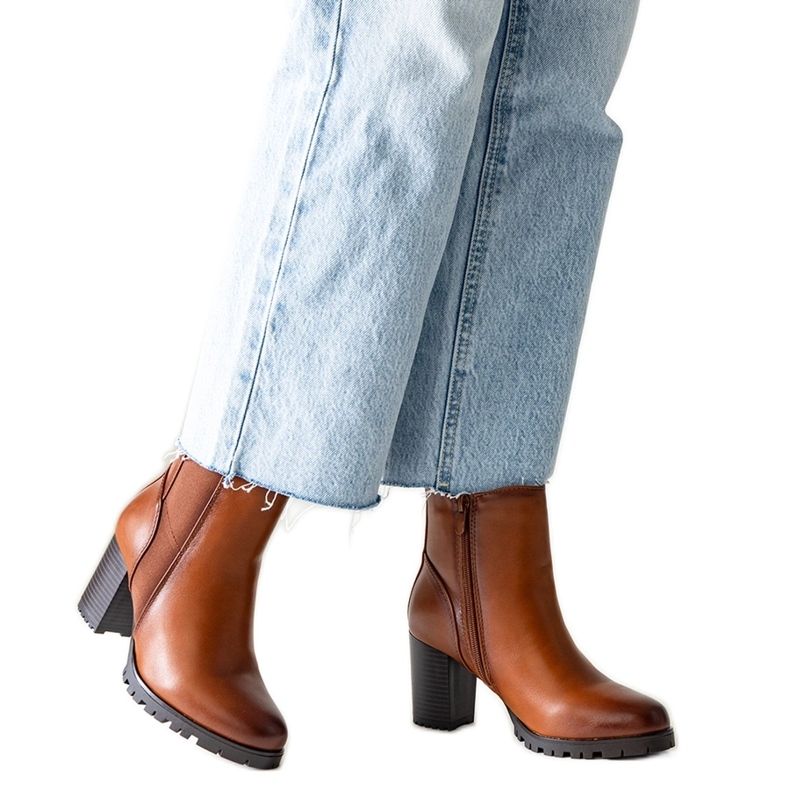 Botine maro din piele ecologica Zinah