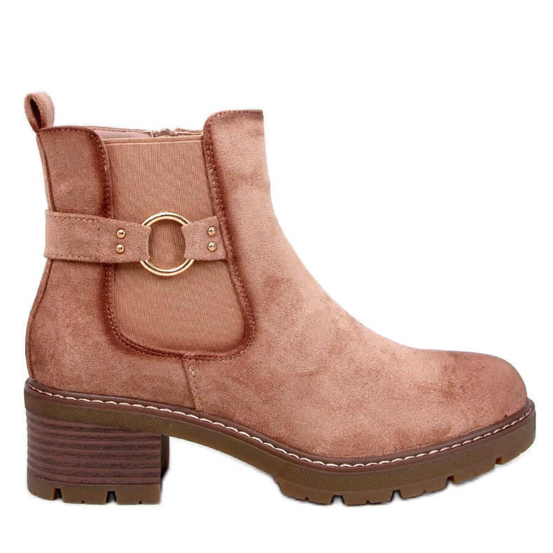 Cizme chelsea cu toc joase Airon Khaki bej
