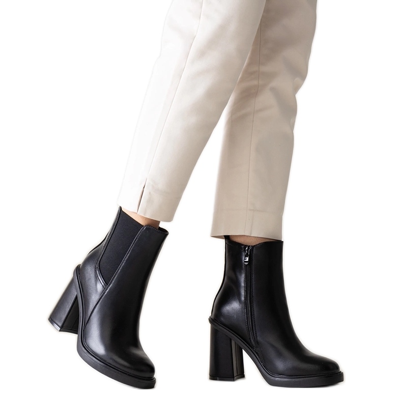 Botine negre din piele ecologica Almase negru