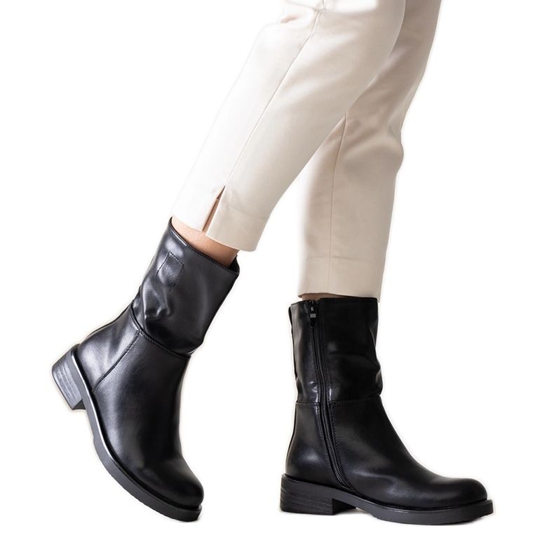 Botine clasice negre din piele ecologica Atiena negru