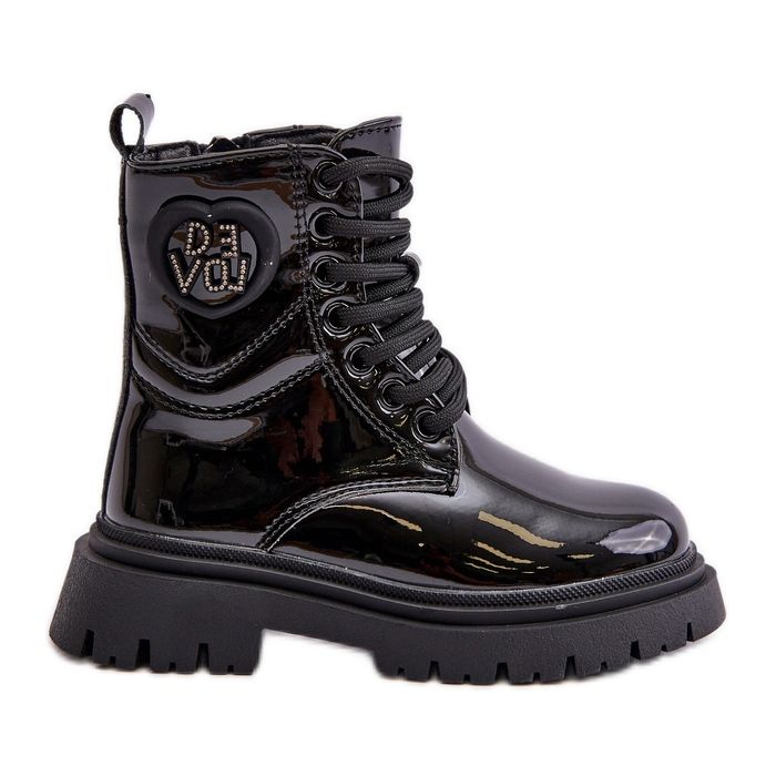 Cizme pentru fete din piele lacuita cu captuseala din blana si cu fermoar, neagra Evaliraea negru Cizme pentru fete din piele lacuita cu captuseala din blana si cu fermoar, neagra Evaliraea negru