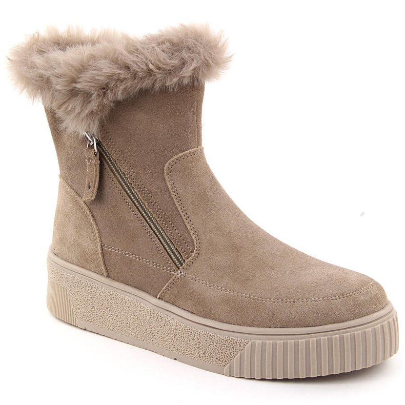 Cizme de dama piele intoarsa bej cu blana Filippo DBT6484