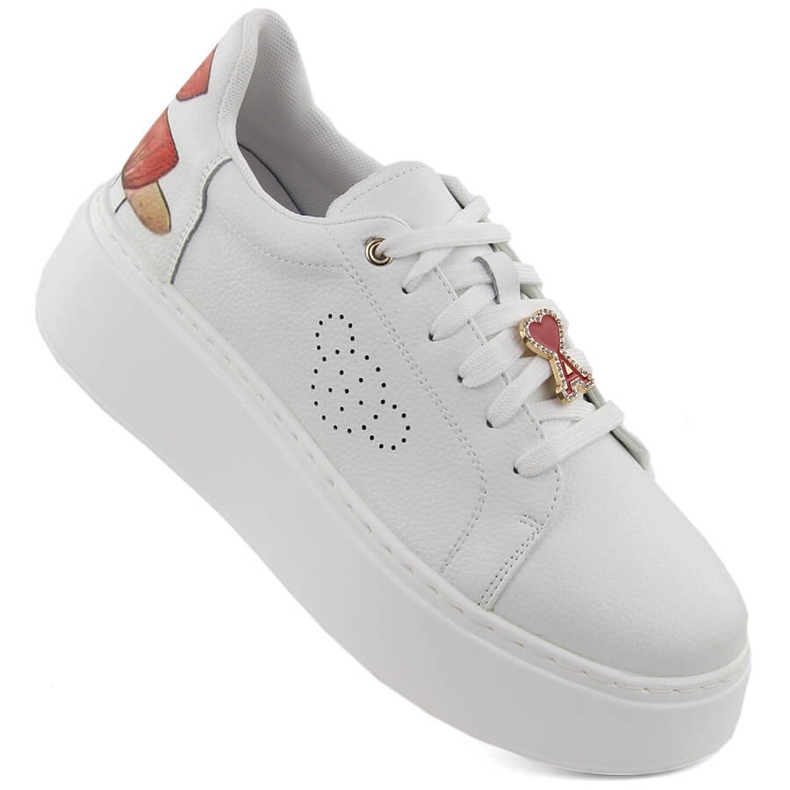 Pantofi sport din piele pe platformă, alb Vinceza 89101