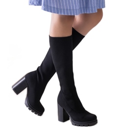 Cizme slip-on negre cu toc Saria negru