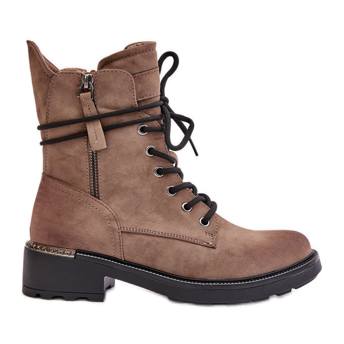 Botine High Worker Cu Fermoare, Bej Inchis Maisa Botine High Worker Cu Fermoare, Bej Inchis Maisa