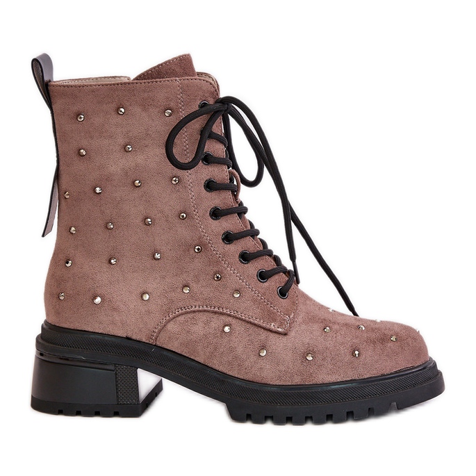 S.Barski Cizme de muncitori decorate pentru femei, izolate D&amp;A MR880-017 Taupe bej