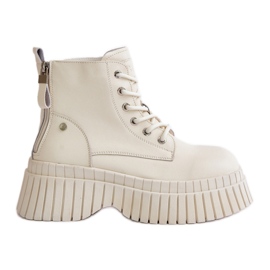 Botine izolate Trapper din piele pe o talpă masivă GOE OO2N4127 Bej deschis