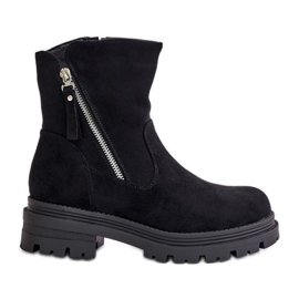 Botine izolate pe toc plat din piele intoarsa ecologica, Black Reloma negru Botine izolate pe toc plat din piele intoarsa ecologica, Black Reloma negru