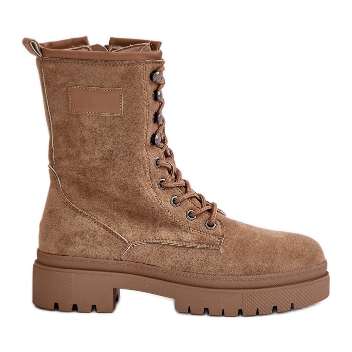 Cizme de muncitor de dama cu fermoar din piele intoarsa ecologica, bej inchis Savalann