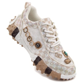 Pantofi de dama bogat decorati cu zirconi, alb Potocki 16324