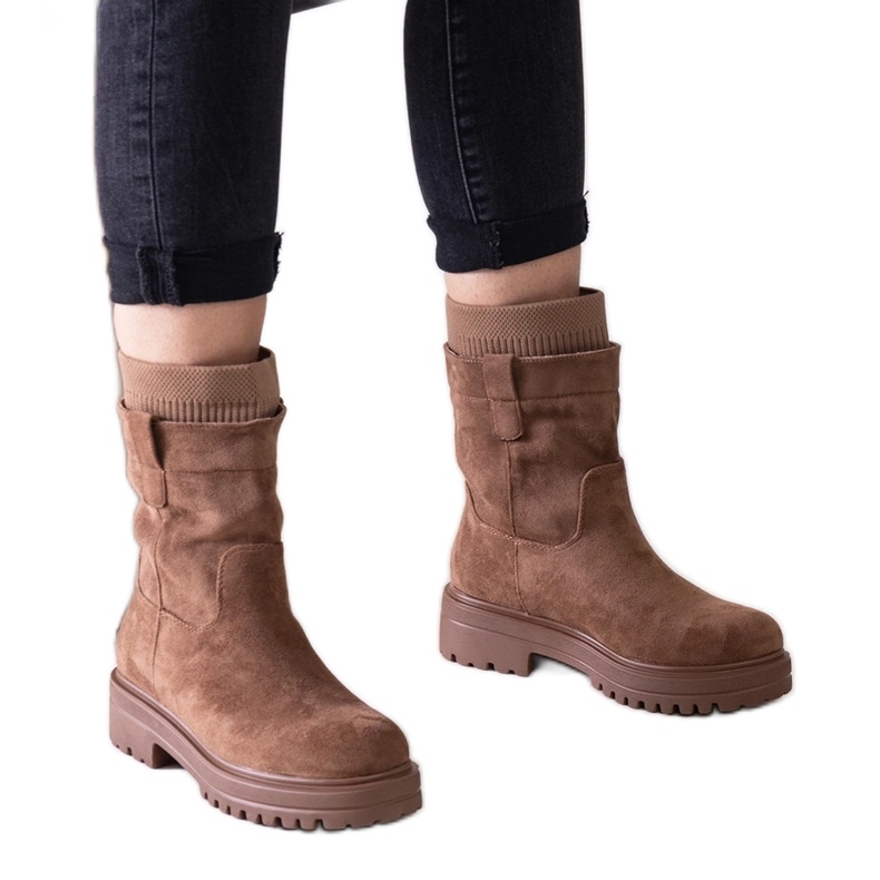 Botine maro cu slip-on cu șosetă Ralia