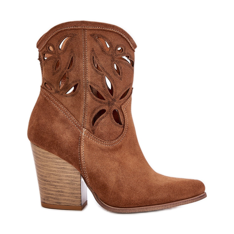 Lewski Shoes Cizme de cowboy din piele intoarsa cu model ajurat Lewski 3612 maro bej