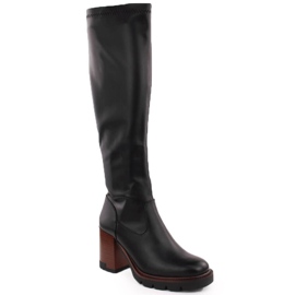 Cizme de damă cu toc înalt și platformă, elastice, izolatoare, negre Potocki 12246 negru