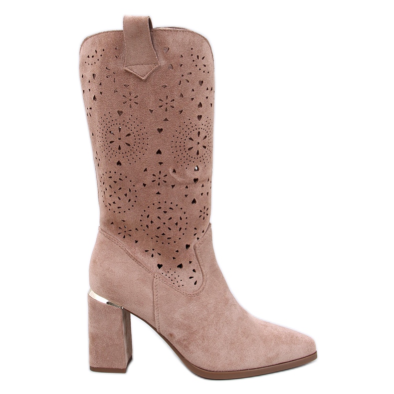 Cizme cu toc înalt kaki ajurate Strokes maro