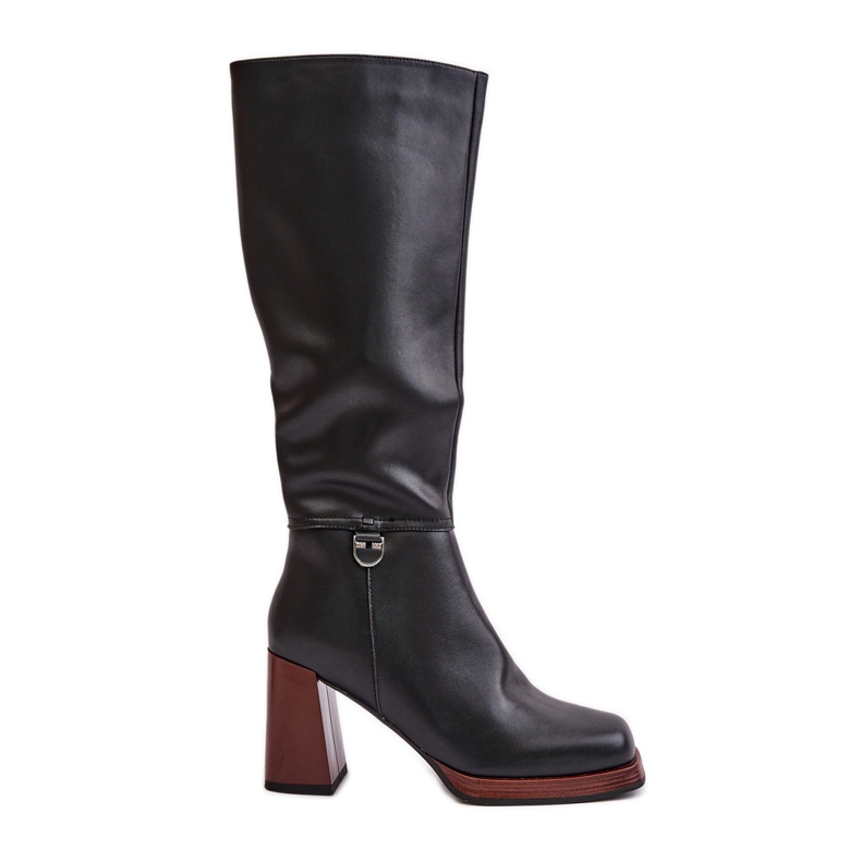 S.Barski Cizme calde elegante din piele cu toc inalt D&amp;A JC42-39 Negru
