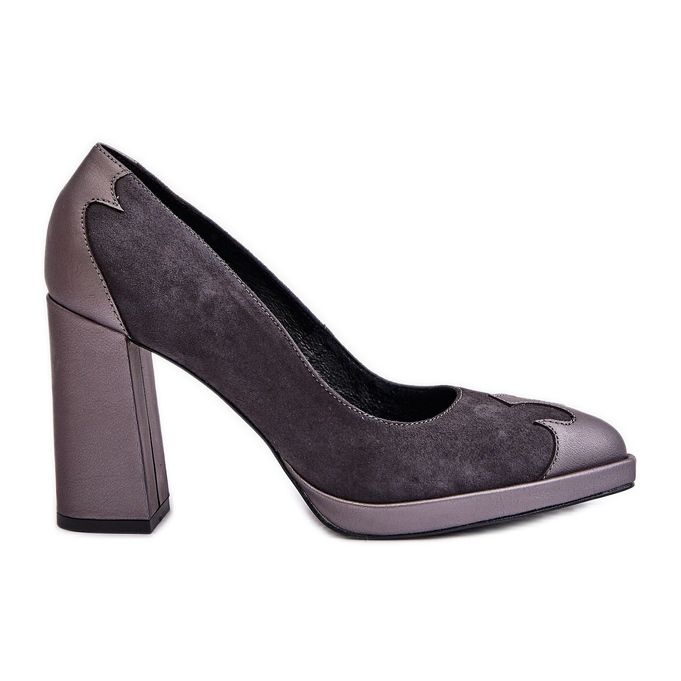 Pompe din piele intoarsa cu toc inalt Laura Messi 2702 Gri