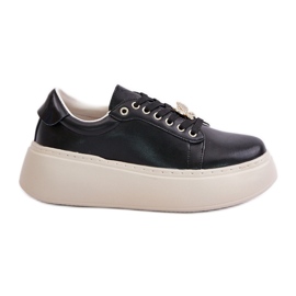 Pantofi de damă din piele pe platformă cu un ac Vinceza 89101 negru
