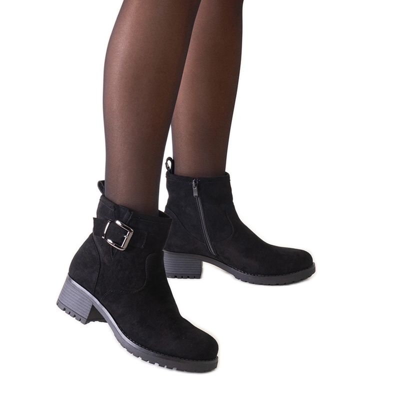 Botine negre cu inserție metalică pe toc mic, din piele ecologică Nadiara negru Botine negre cu inserție metalică pe toc mic, din piele ecologică Nadiara negru