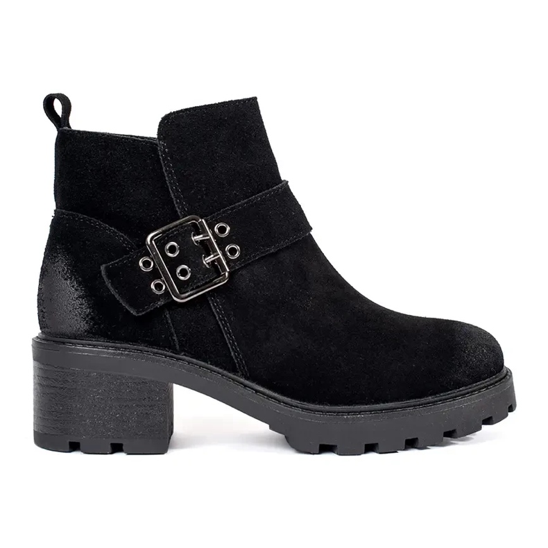 Botine negre de damă cu toc înalt din piele naturală nubuc cu cataramă decorativă de Sergio Leone negru