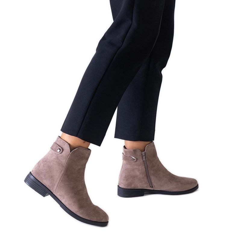 Botine clasice maro din piele intoarsa ecologica Pereia Botine clasice maro din piele intoarsa ecologica Pereia