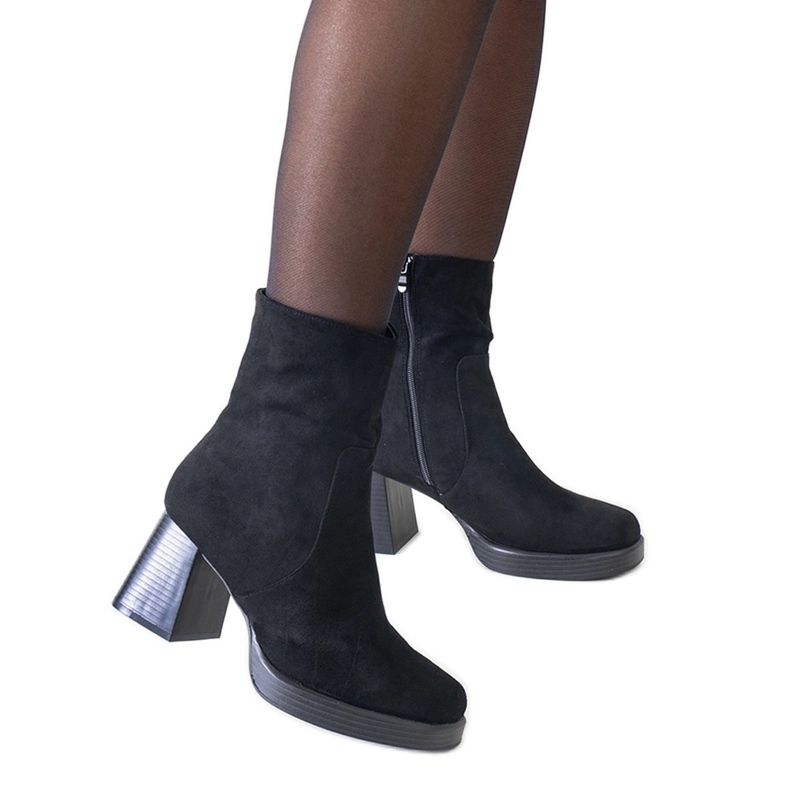 Botine negre cu vârf pătrat, din piele ecologică Rumaila negru