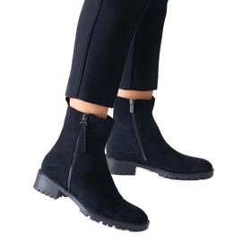 Botine negre inalte pe platforma Zahra din piele intoarsa negru
