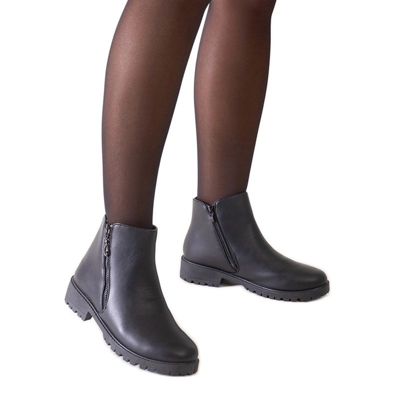 Botine negre din piele ecologică marca Branda negru