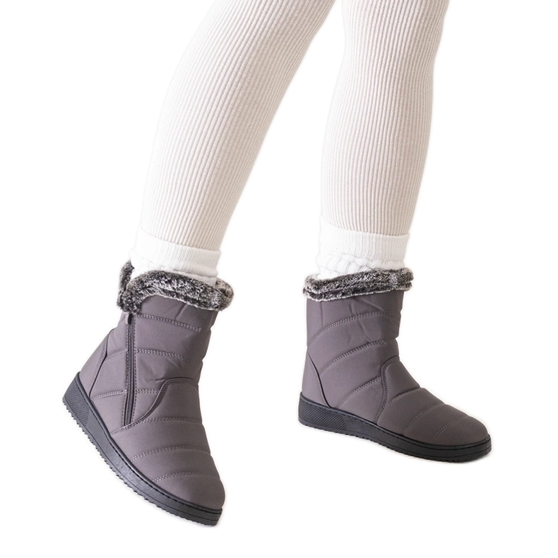 Cizme de zăpadă gri decorate cu blană Khit