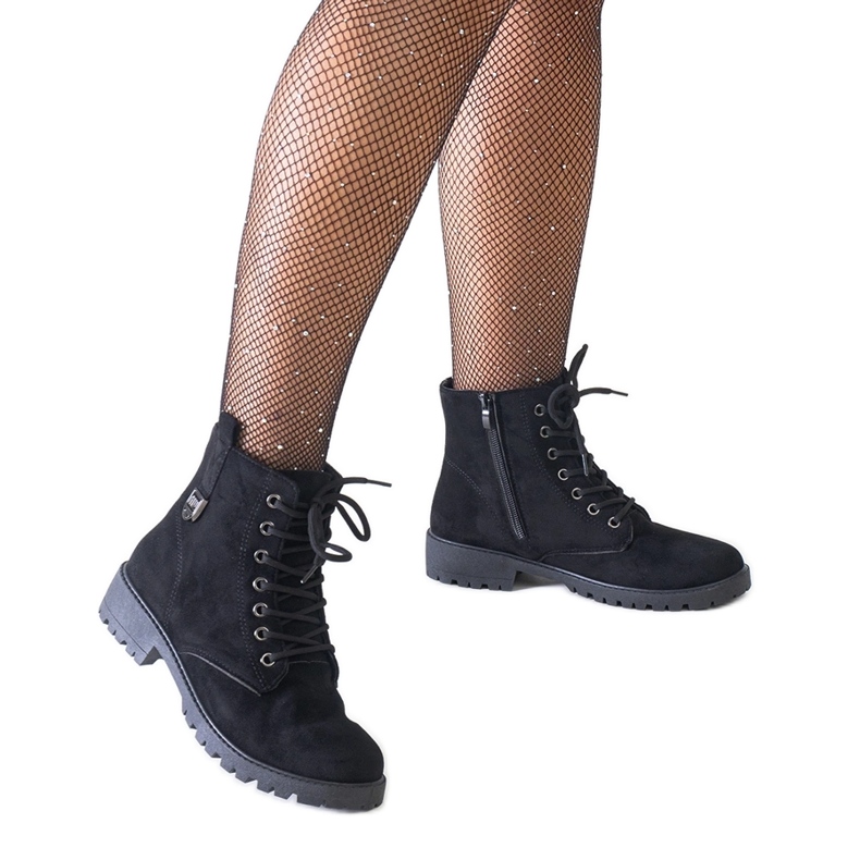 Botine de muncitor negre din piele intoarsa ecologica pe platforma Madana negru