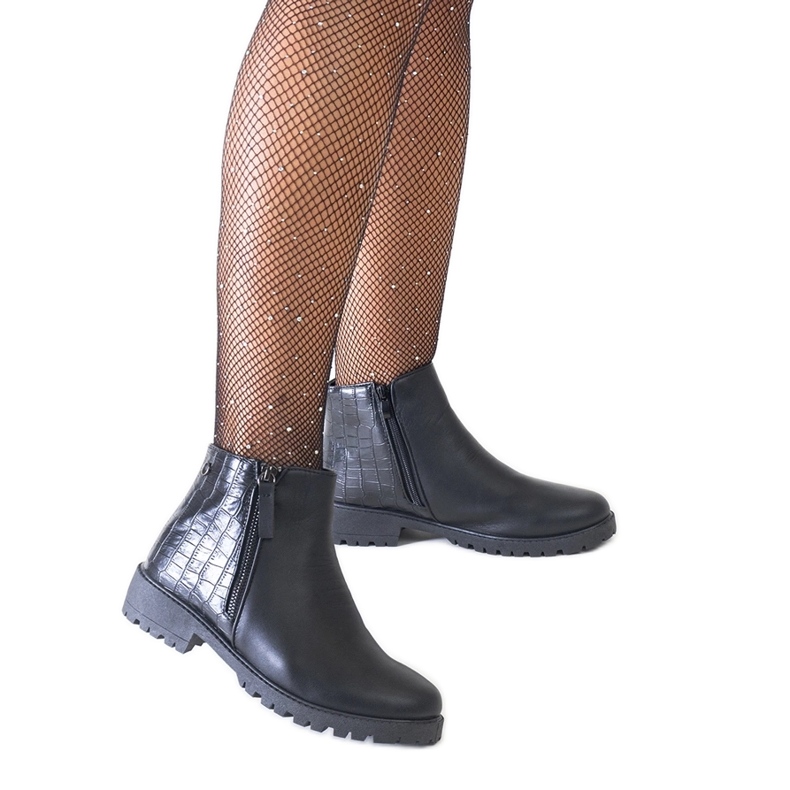 Botine negre cu motiv din piele de crocodil, piele ecologica Mifsada negru