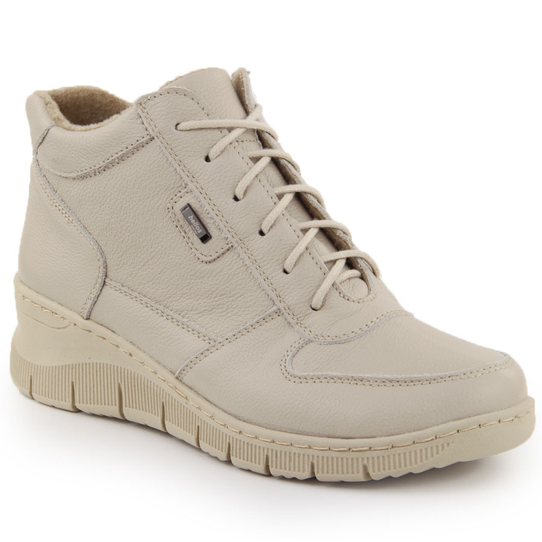 Botine confortabile de damă din piele cu pană scrie Helios 543 bej