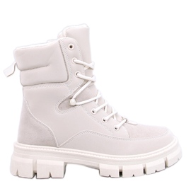 Botine izolate cu șireturi Torey White bej