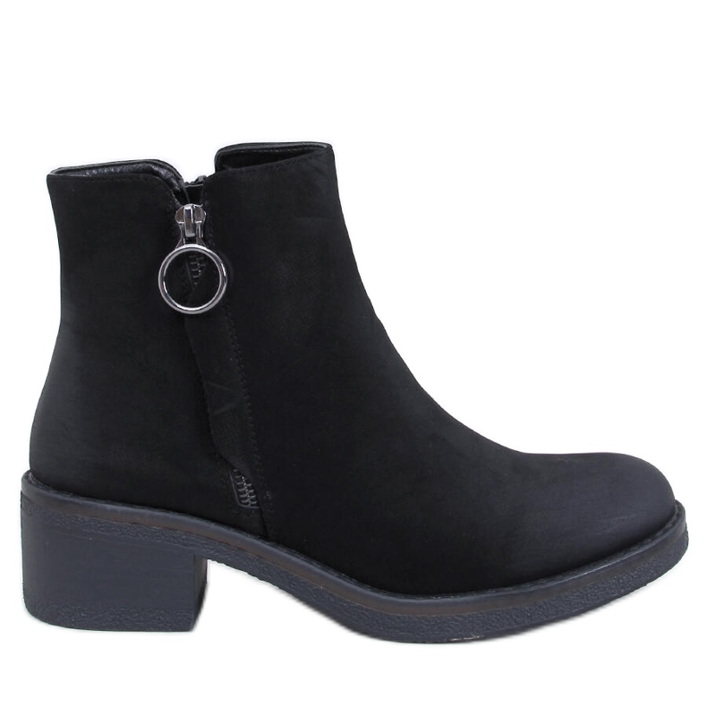 Botine cu toc jos din nubuc Levere negre negru Botine cu toc jos din nubuc Levere negre negru