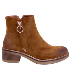 Botine cu toc jos din nubuck Levere Camel maro