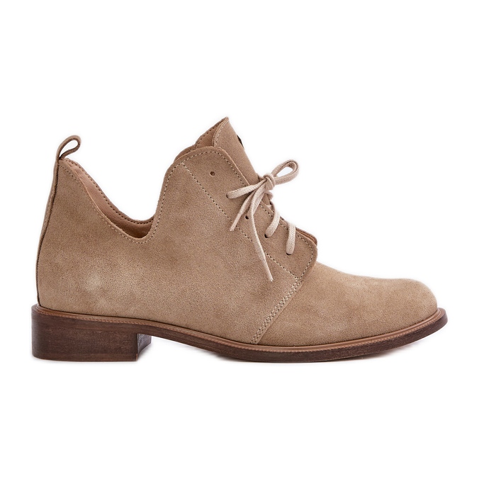 Zazoo 2959 Pantofi oxford din piele intoarsa cu siret cu toc plat Bej